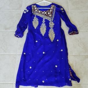 Pakistani Indian Women Eid Party dress Blue 3 Pcs